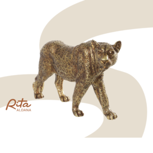 Escultura de Leopardo Dourada em Polirresina