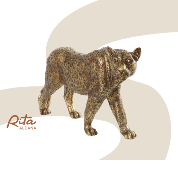 Escultura de Leopardo Dourada em Polirresina