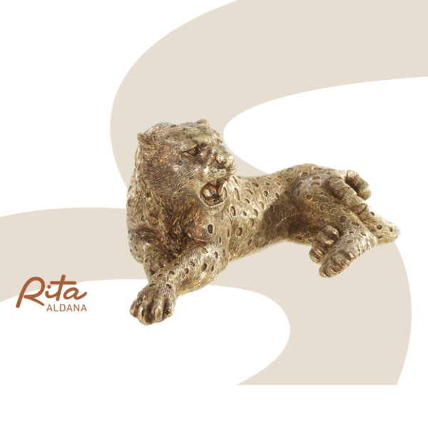 Escultura de Leopardo Dourada em Polirresina