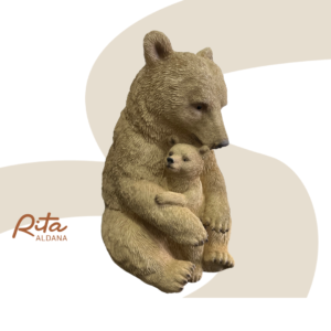 Urso Pardo com filhote decorativo de Polirresina