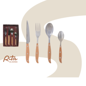 Kit talheres 16 Unidades (Inox e Madeira)