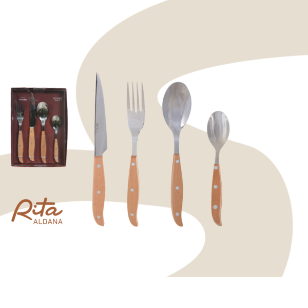 Kit talheres 16 Unidades (Inox e Madeira)