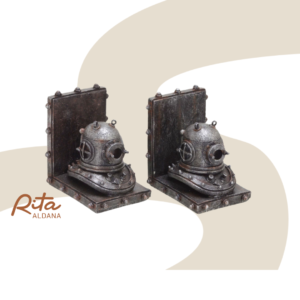 Jogo de porta livros capacete de mergulhador decorativo