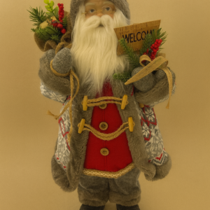 PAPAI NOEL ROUPA CINZA E VERMELHA ROSTO PORCELANA 62cm