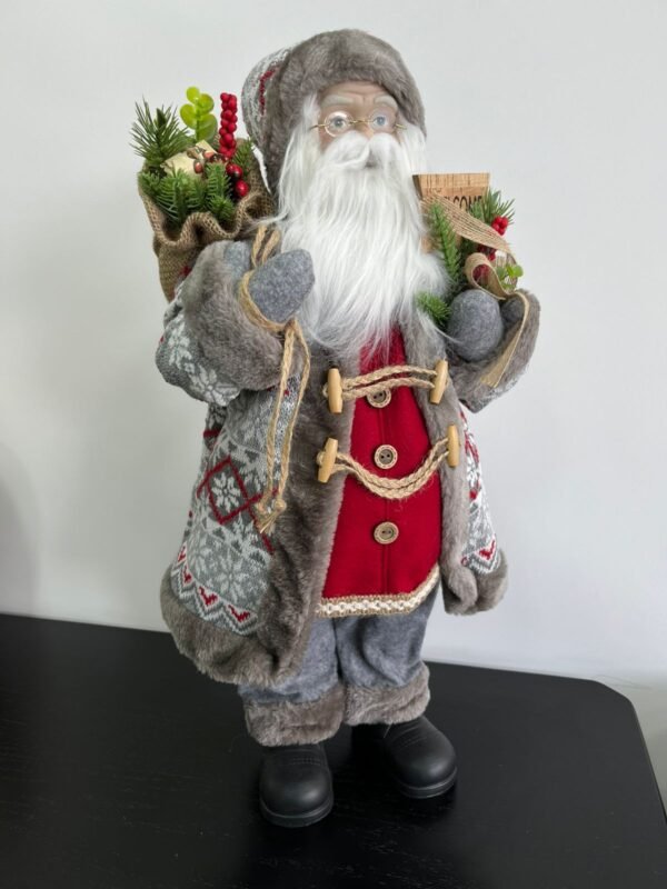 PAPAI NOEL ROUPA CINZA E VERMELHA ROSTO PORCELANA
