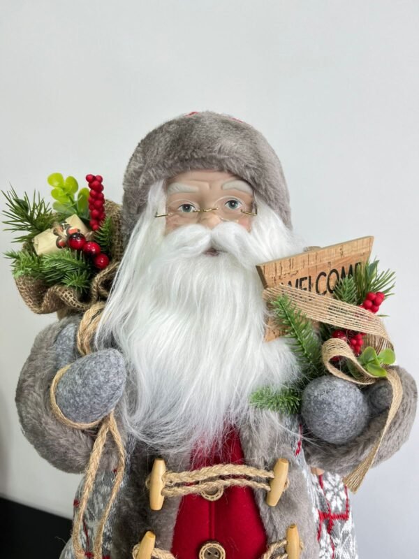 PAPAI NOEL ROUPA CINZA E VERMELHA ROSTO PORCELANA - Image 2