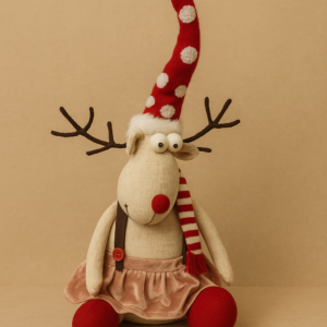 Pelúcia rena de saia rosa Natal 47cm