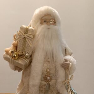 PAPAI NOEL ROUPA BRANCA E DOURADA COM ROSTO DE PORCELANA (PEQUENO)