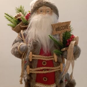 PAPAI NOEL ROUPA CINZA E VERMELHA ROSTO PORCELANA (PEQUENO)