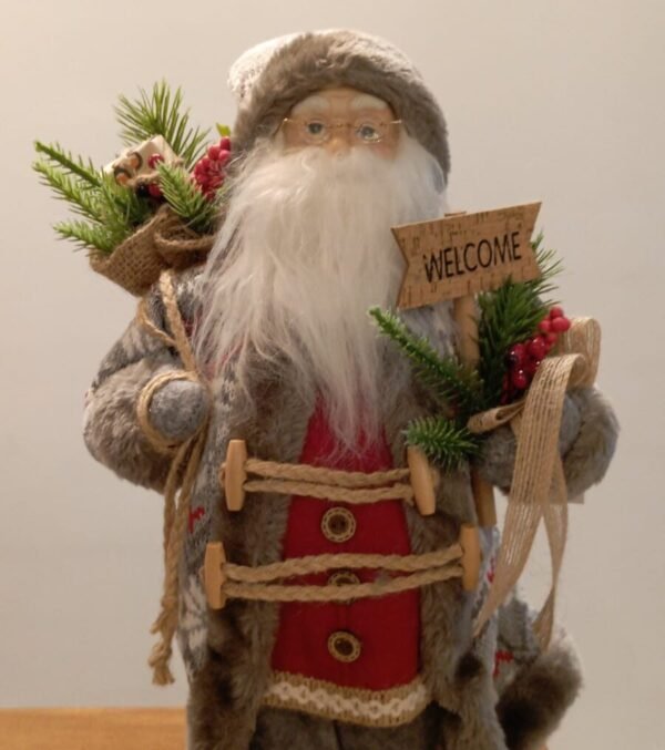 PAPAI NOEL ROUPA CINZA E VERMELHA ROSTO PORCELANA (PEQUENO)