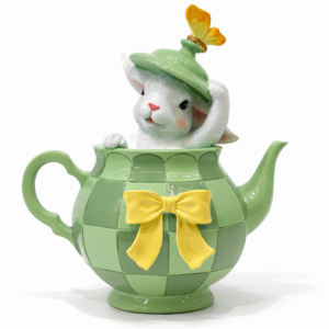 Coelho no Bule Verde e Amarelo 18cm