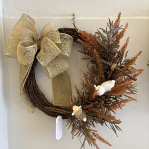 Guirlanda de Páscoa 60cm com Laço, Cruz e Ovelhas