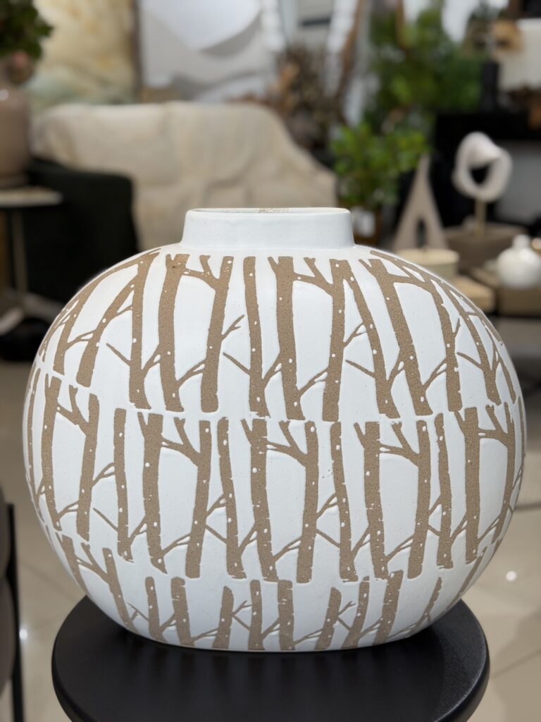 VASO CERÂMICA BRANCO E BEGE 39CM