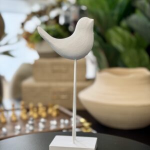 ESCULTURA PÁSSARO RESINA BRANCO P 25CM