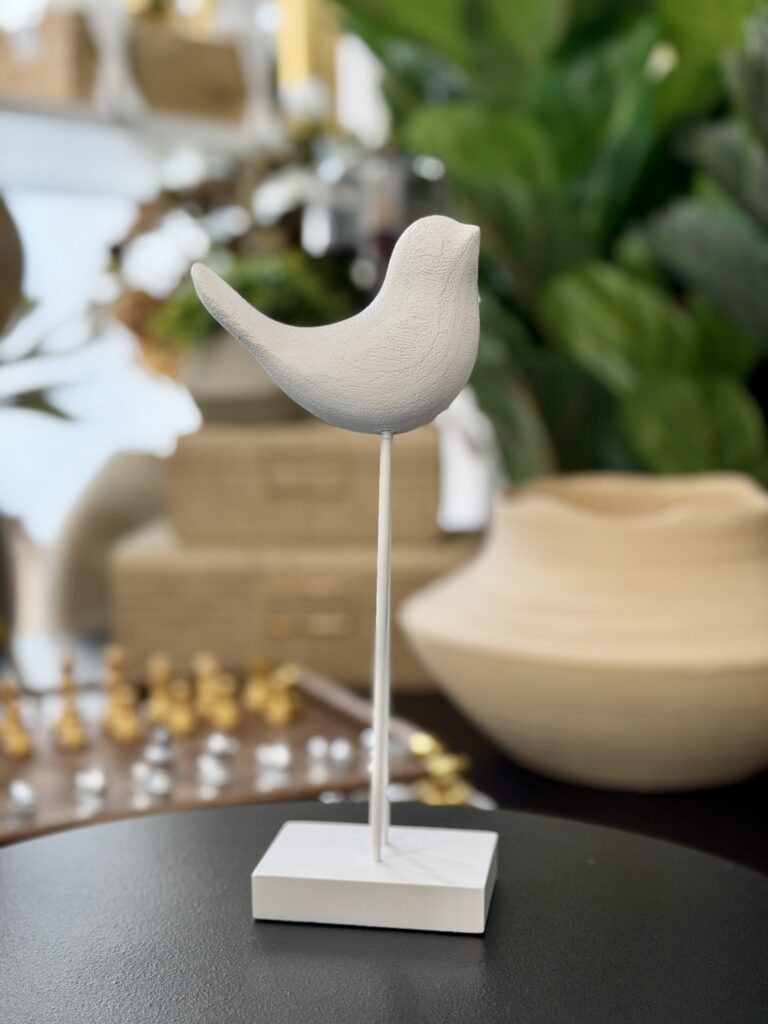 ESCULTURA PÁSSARO RESINA BRANCO P 25CM