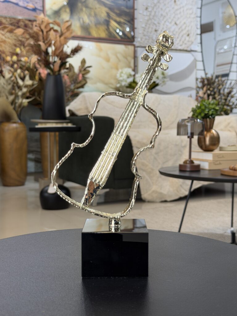 ESCULTURA VIOLINO DOURADO BASE CRISTAL 26CM