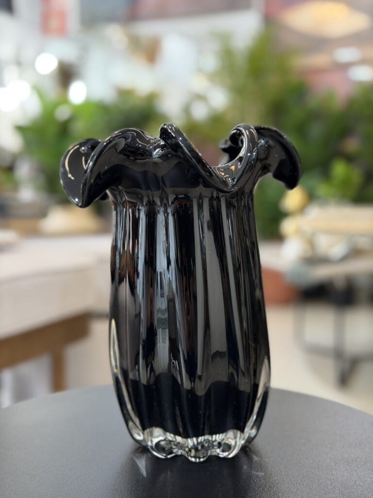 VASO ARRANJO VIDRO PRETO 25CM